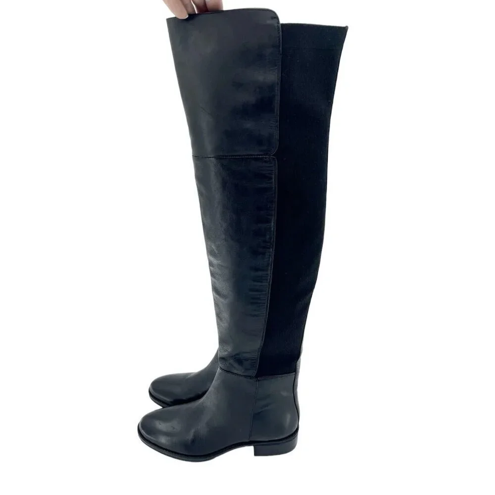 Sam Edelman Pam Black Leather Stretch Back Over the Knee Boots SZ 5.5 New